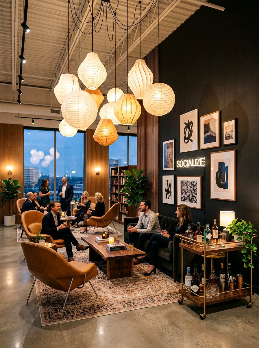 Modern Lounge Layered Lighting - 30 paper lantern lighting ideas