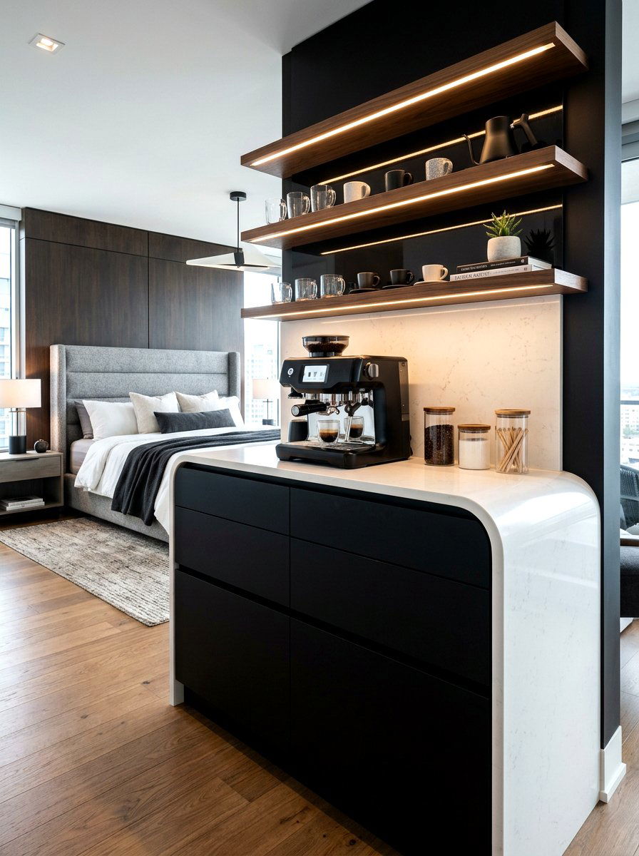 Modern Master Suite Coffee Bar - 30 bedroom coffee corner ideas