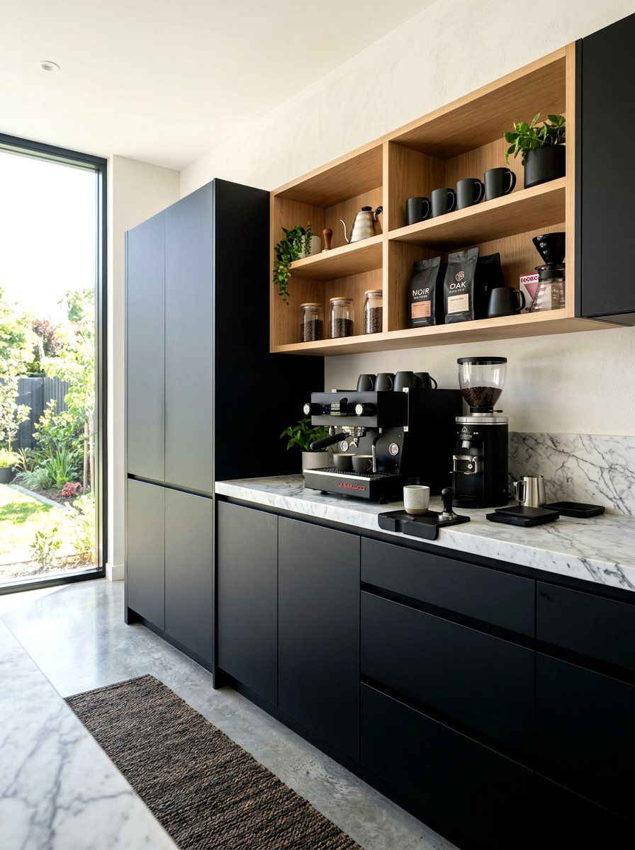 Modern Matte Black Center - 30 kitchen beverage center ideas