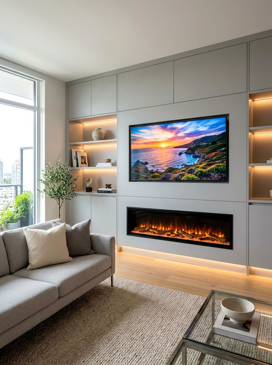 Modern Media Wall With Electric Fireplace - 30 built in media wall ideas