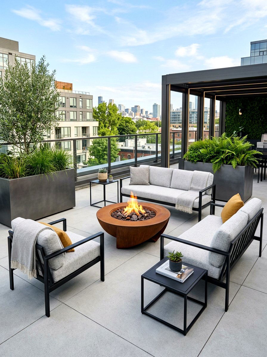 Modern Metal Accents - 30 rooftop patio lounge ideas aesthetic