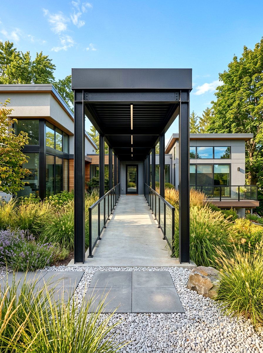 Modern Metal Breezeway - 30 covered walkway ideas