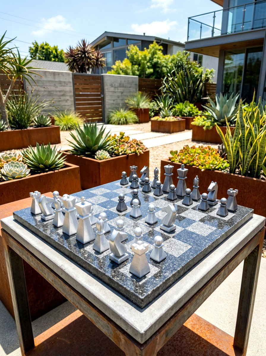 Modern Metal Chess Set - 30 outdoor chess garden ideas