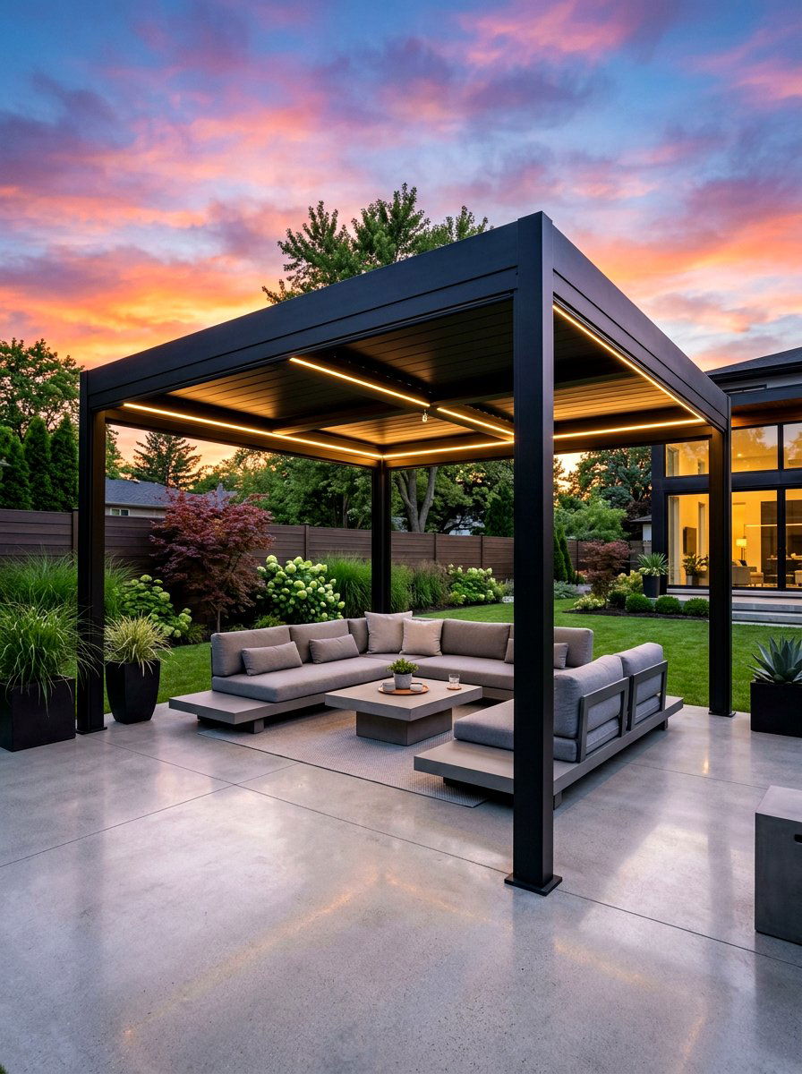 Modern Metal Frame Backyard Pavilion - 30 backyard cabana lounge ideas