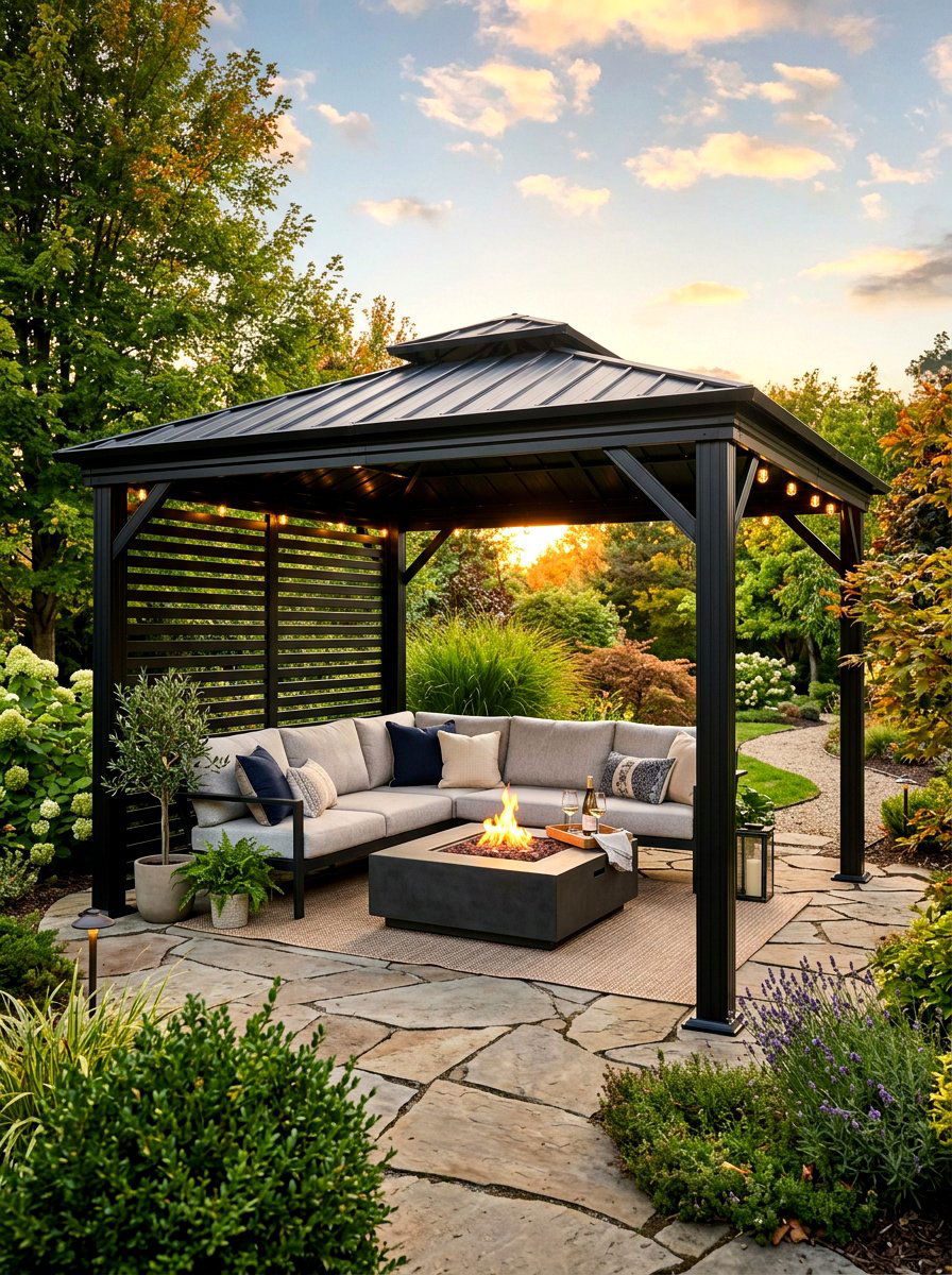 Modern Metal Gazebo - 30 shaded backyard ideas