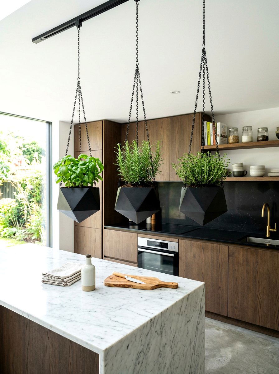 Modern Metal Hanging Pot - 30 hanging herb garden ideas