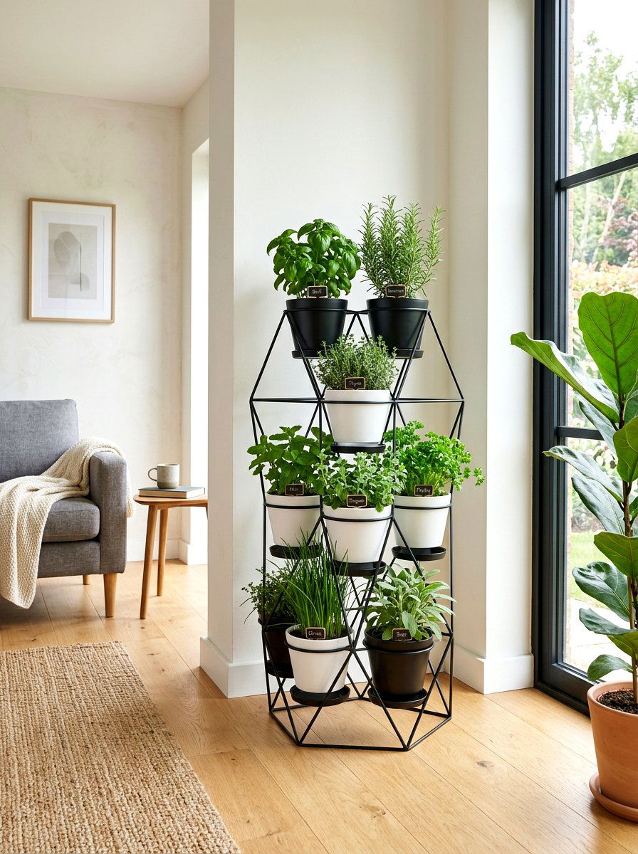 Modern Metal Herb Stand - 30 herb garden corner ideas
