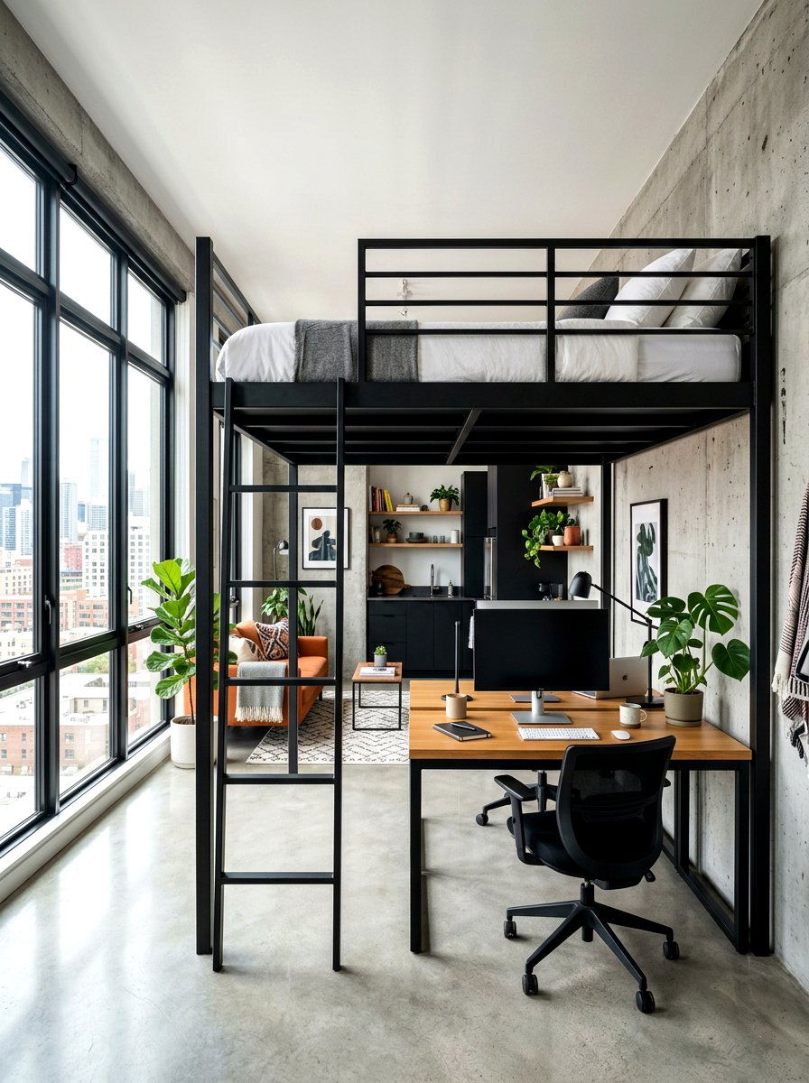 Modern Metal Loft Bed - 30 loft bed studio apartment ideas