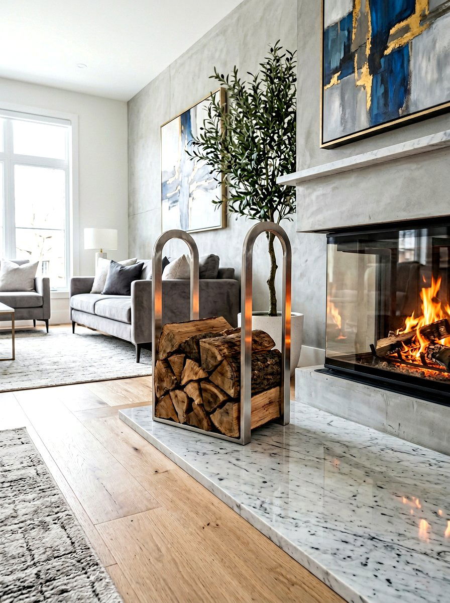 Modern Metal Log Stand - 30 firewood rack ideas