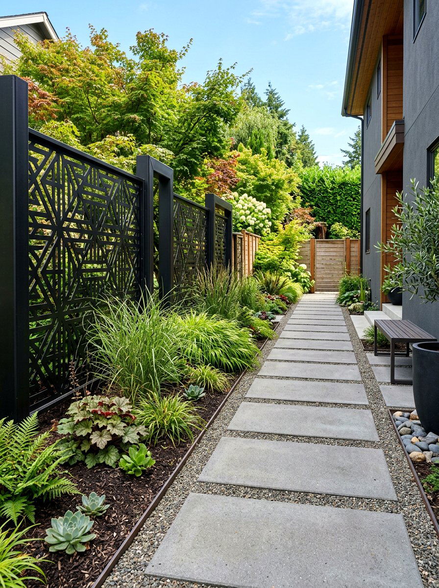 Modern Metal Panels - 30 side yard privacy ideas