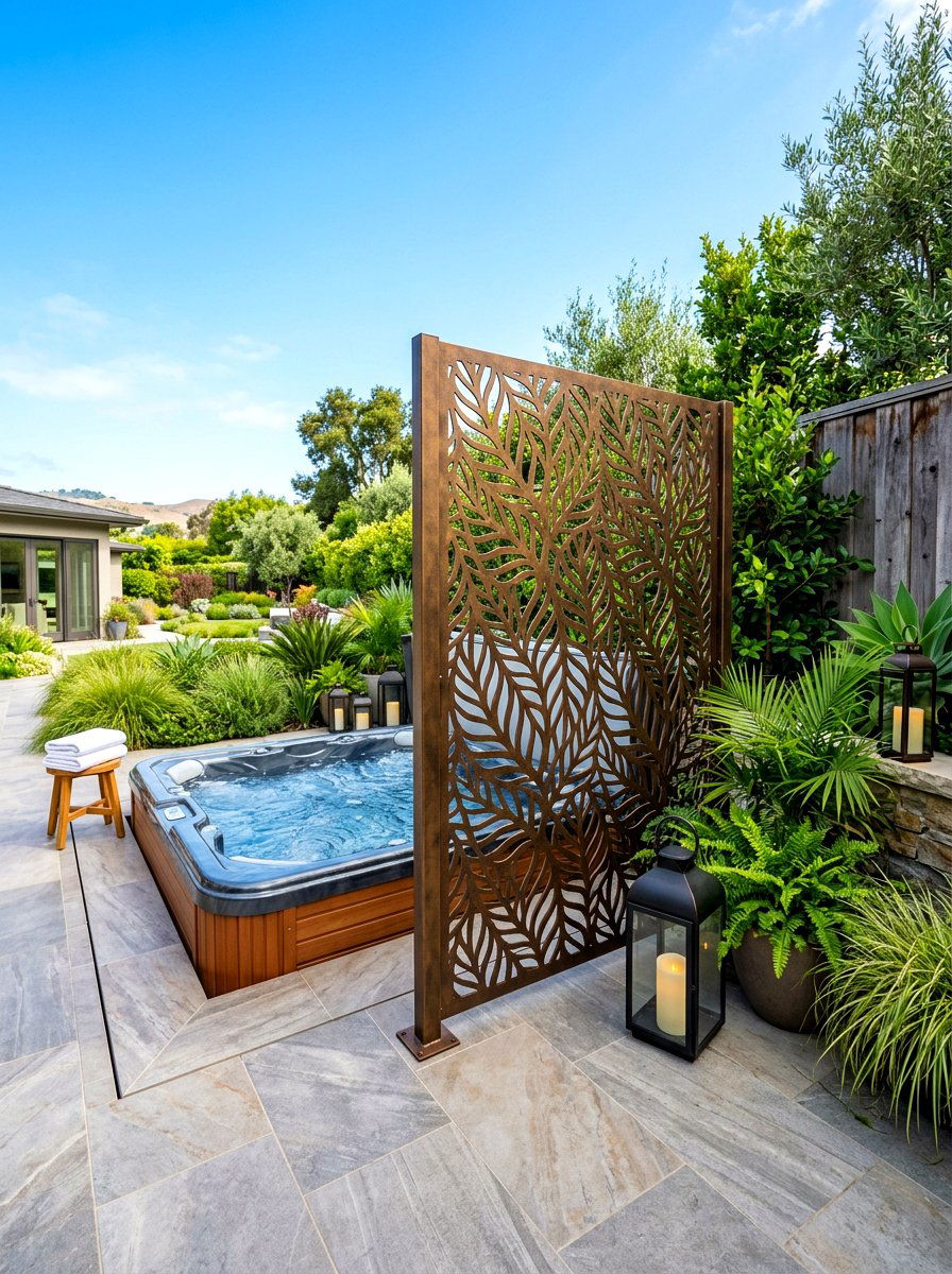 Modern Metal Screen - 30 hot tub privacy ideas