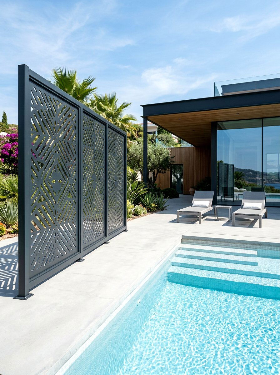 Modern Metal Screen - 30 pool privacy ideas
