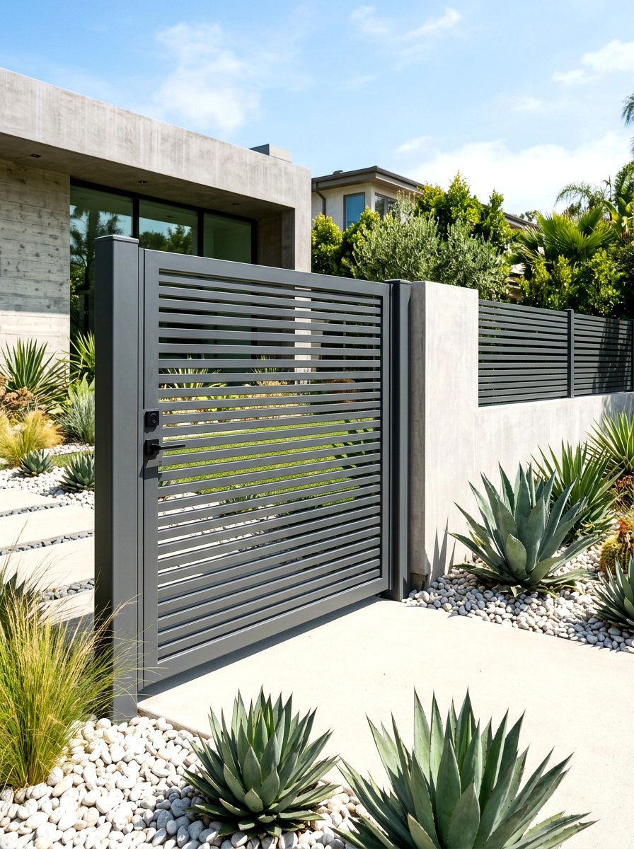 Modern Metal Slat Gate - 30 fence gate ideas