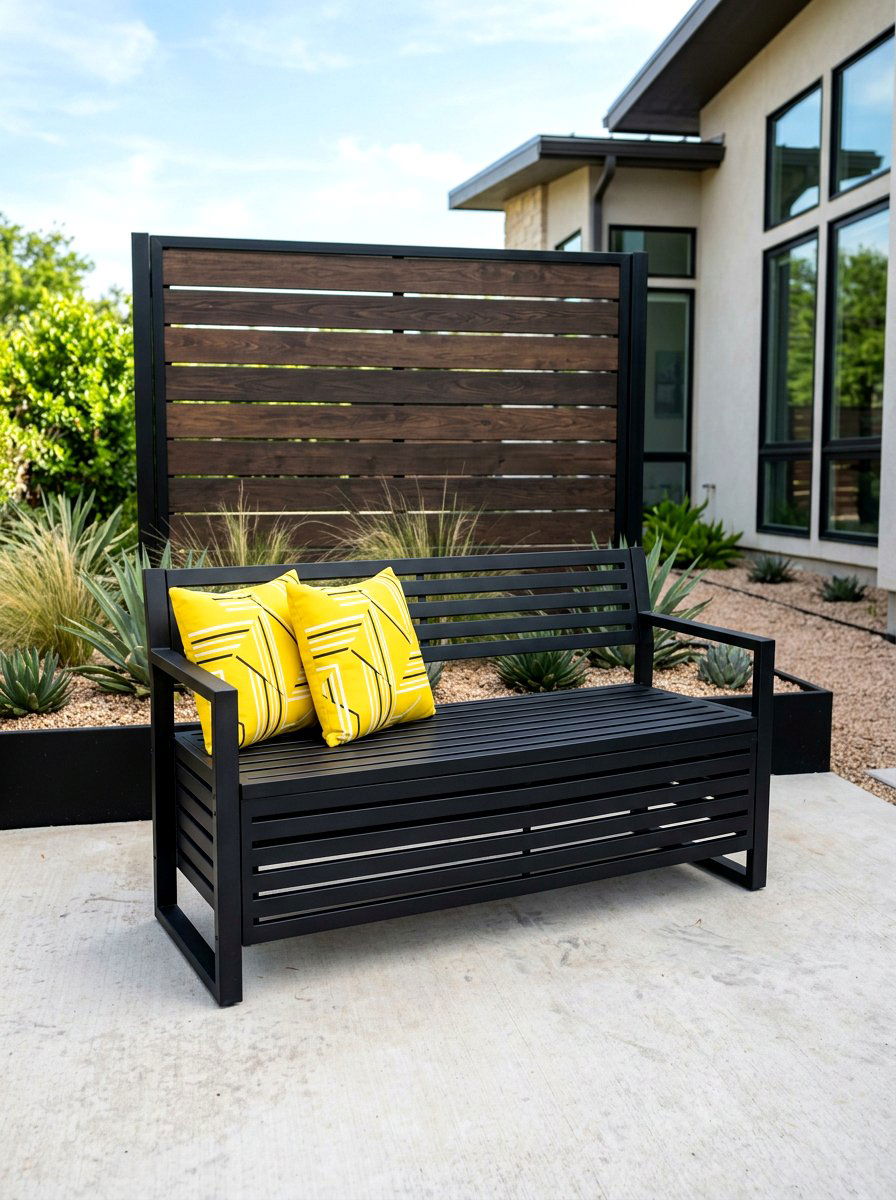 Modern Metal Storage Bench - 30 outdoor storage bench ideas