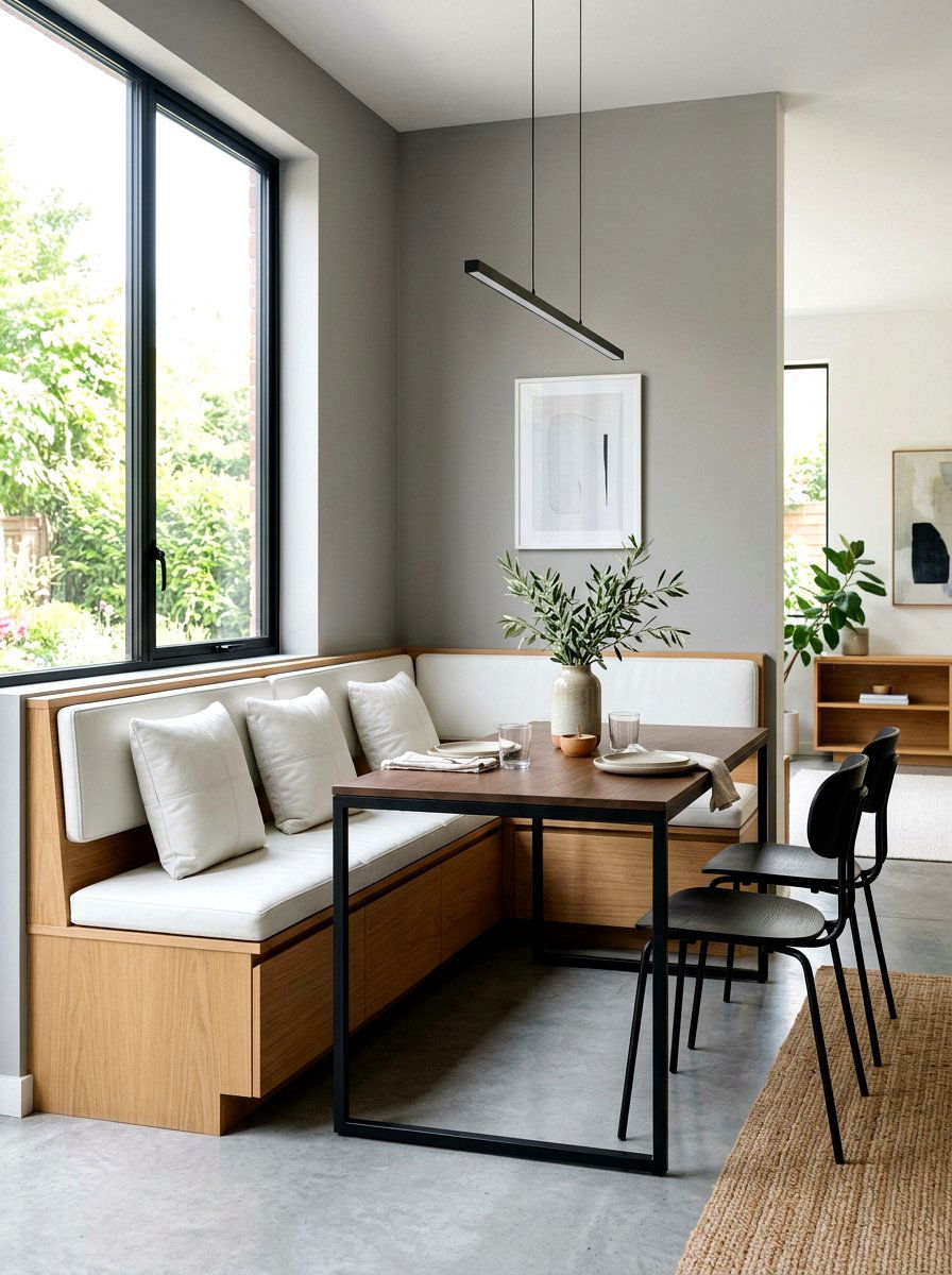 Modern Minimalist Banquette - 30 banquette dining room aesthetic ideas
