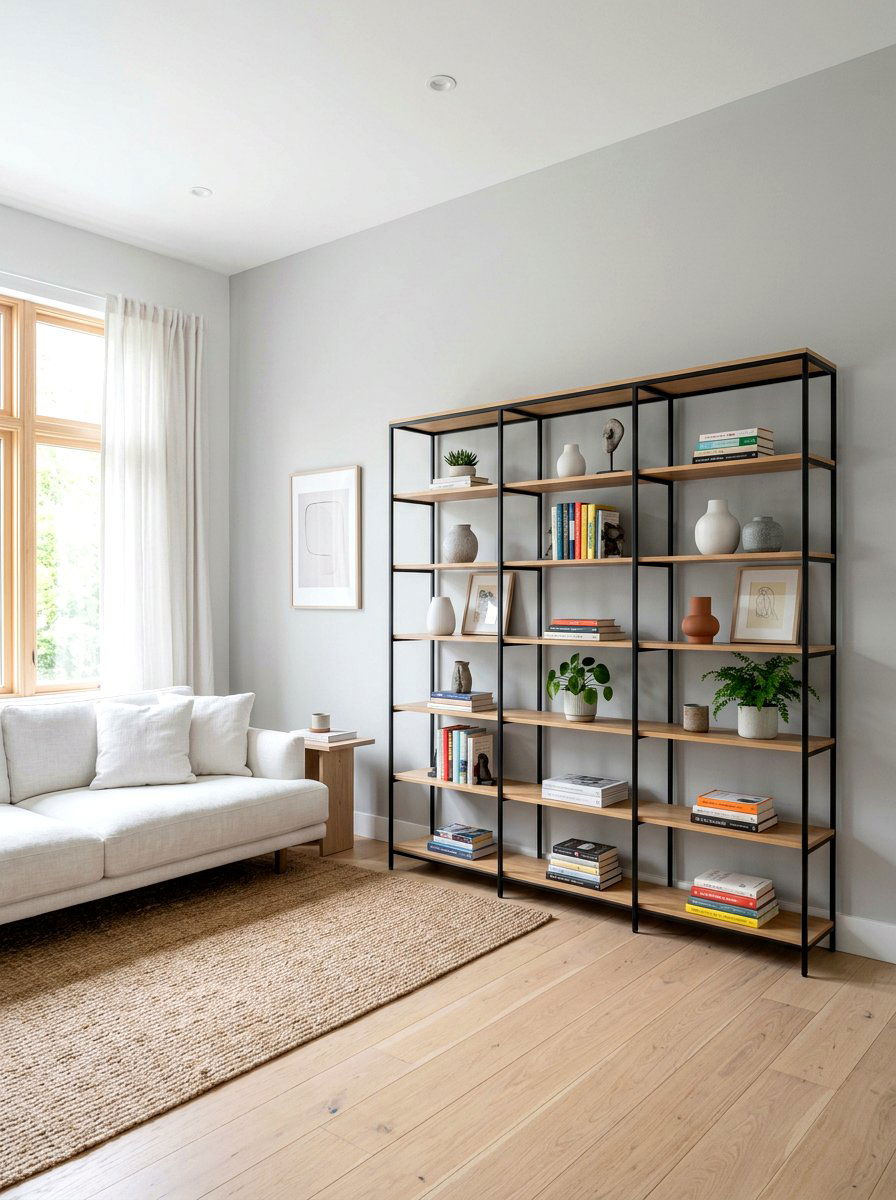 Modern Minimalist Bookshelf - 30 library style living room ideas