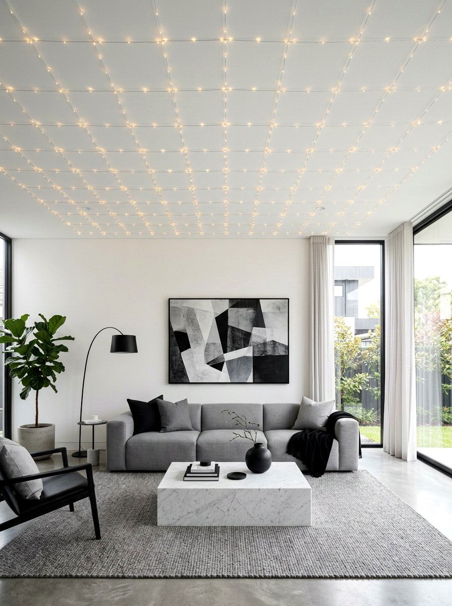Modern Minimalist Ceiling Lights - 30 fairy light canopy ideas