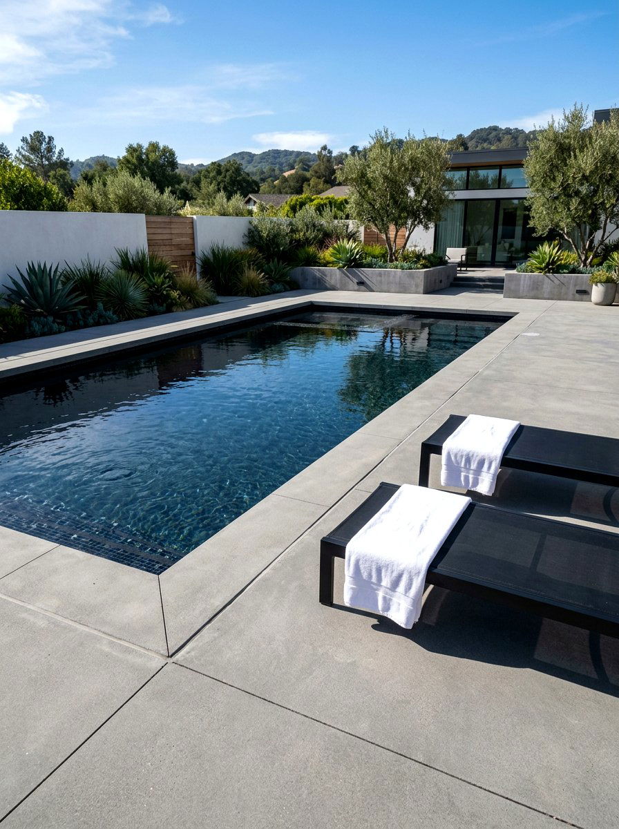 Modern Minimalist Concrete Deck - 30 pool lounge patio ideas