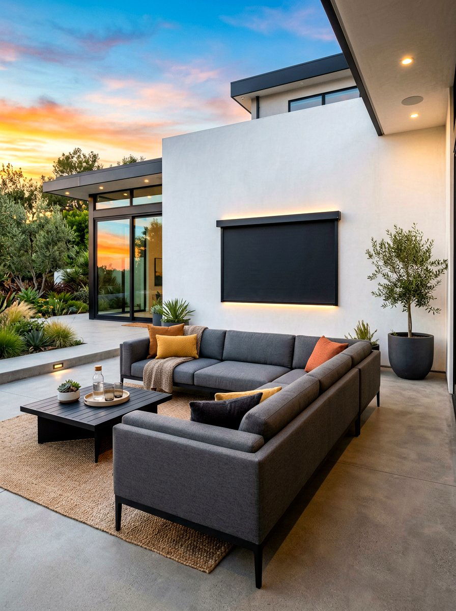 Modern Minimalist Concrete Patio - 30 outdoor movie patio ideas