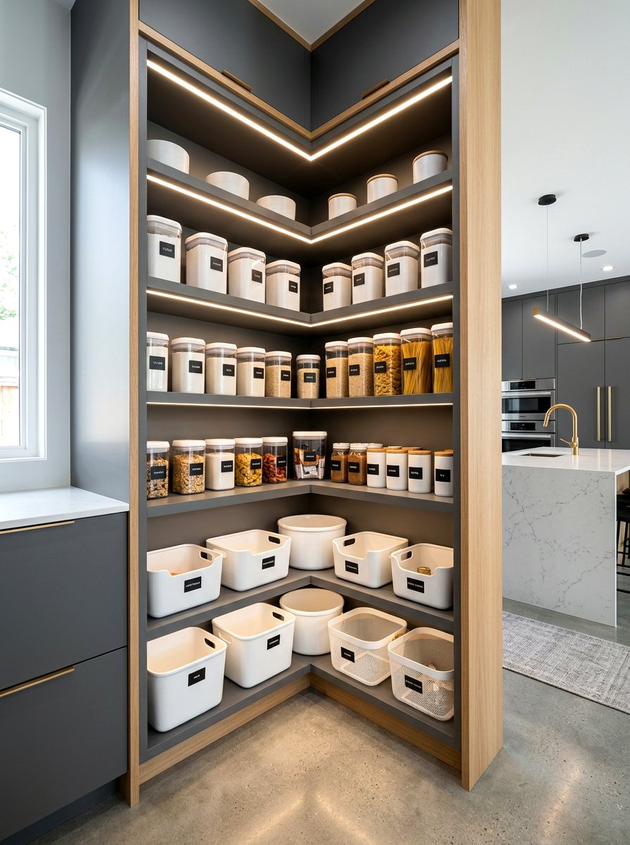 Modern Minimalist Corner Pantry - 30 corner pantry ideas