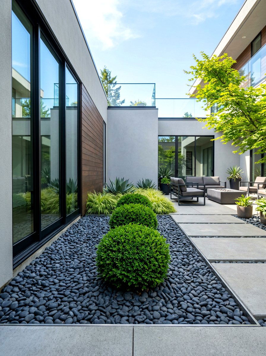 Modern Minimalist Courtyard - 30 boxwood garden ideas