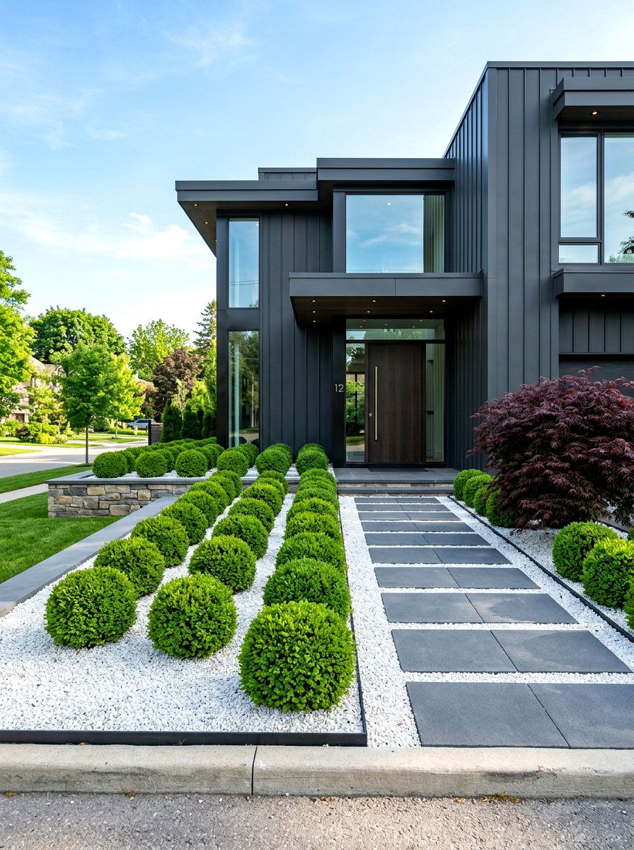 Modern Minimalist Curb Appeal - 30 flower bed landscaping ideas