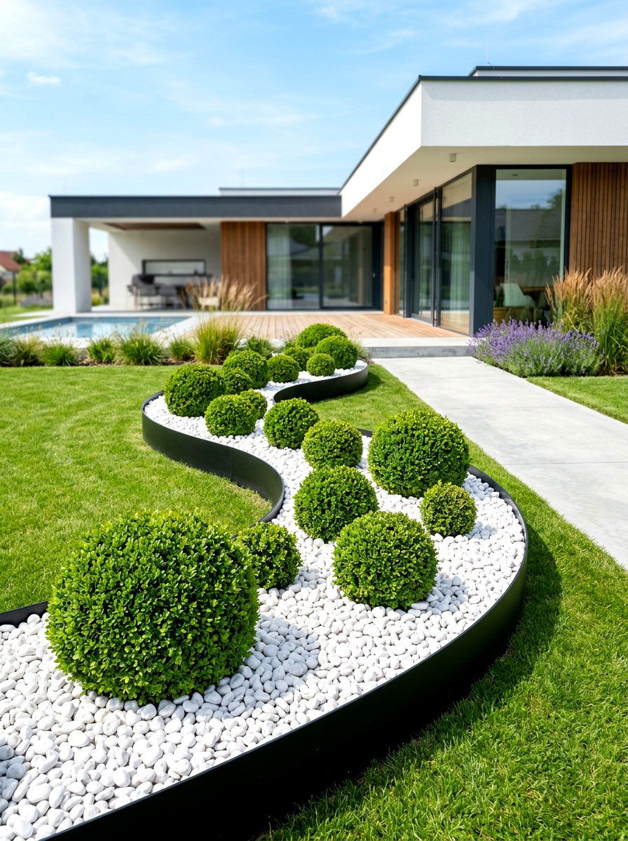 Modern Minimalist Curved Bed - 30 curved flower bed ideas
