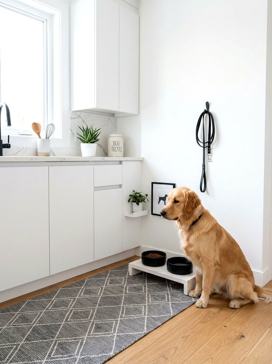Modern Minimalist Dog Corner - 30 aesthetic pet station kitchen ideas