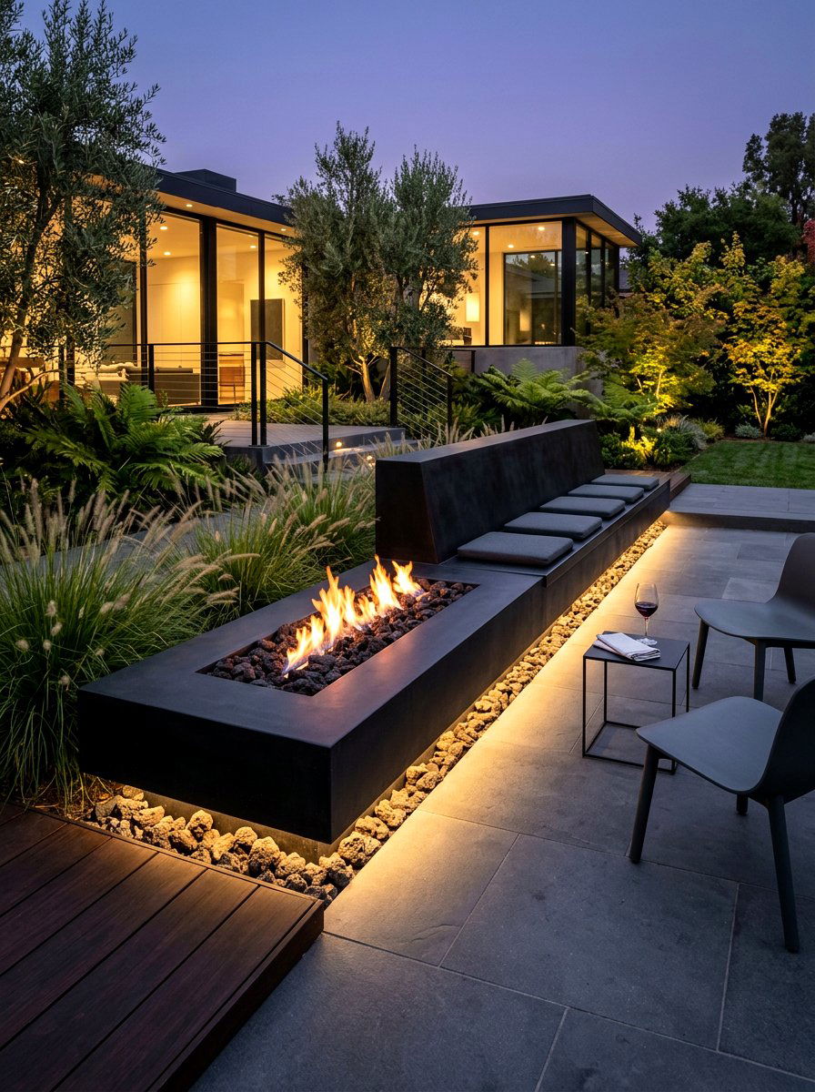 Modern Minimalist Fire Pit Seating Wall - 30 seat wall fire pit ideas