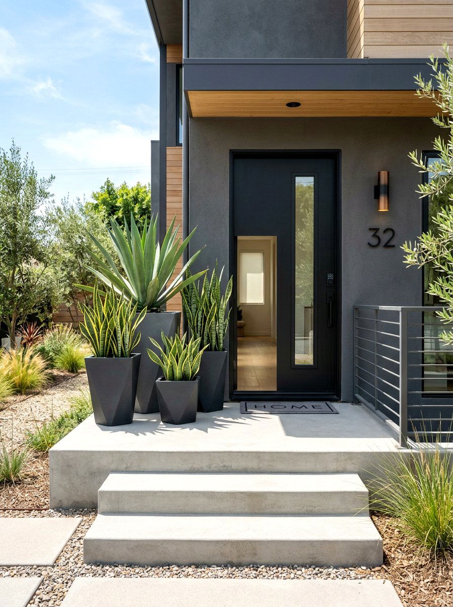 Modern Minimalist Front Porch Containers - 30 front stoop garden ideas