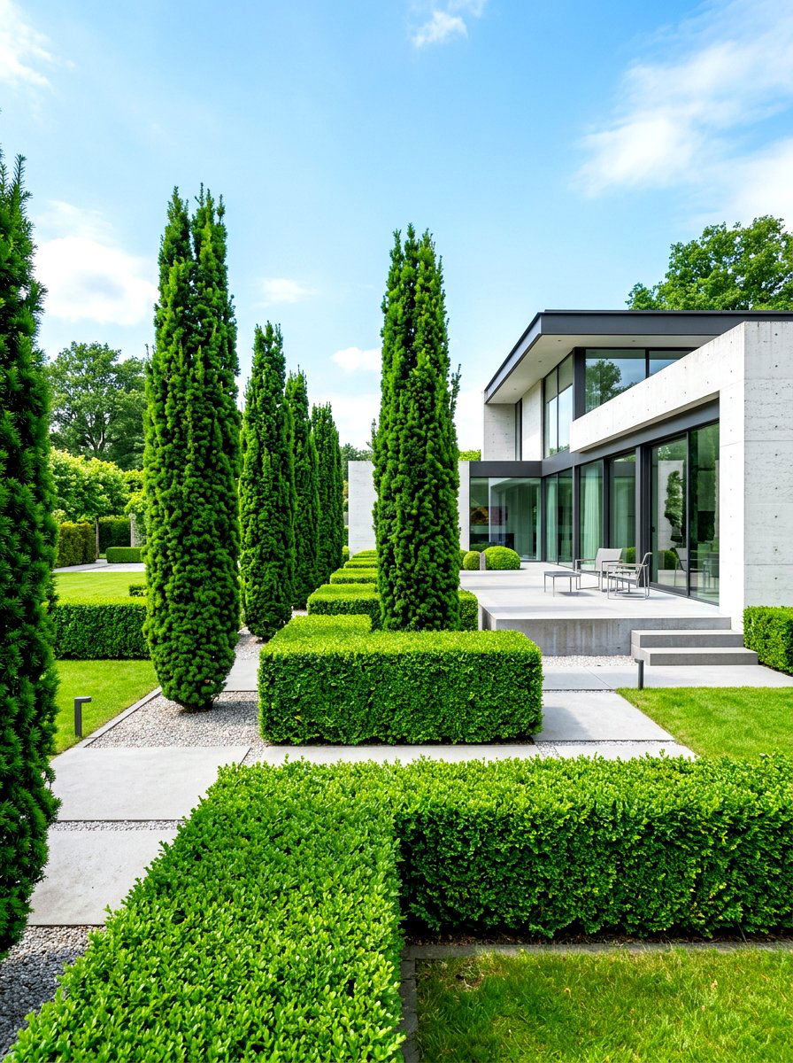 Modern Minimalist Greenery - 30 layered hedge front yard ideas