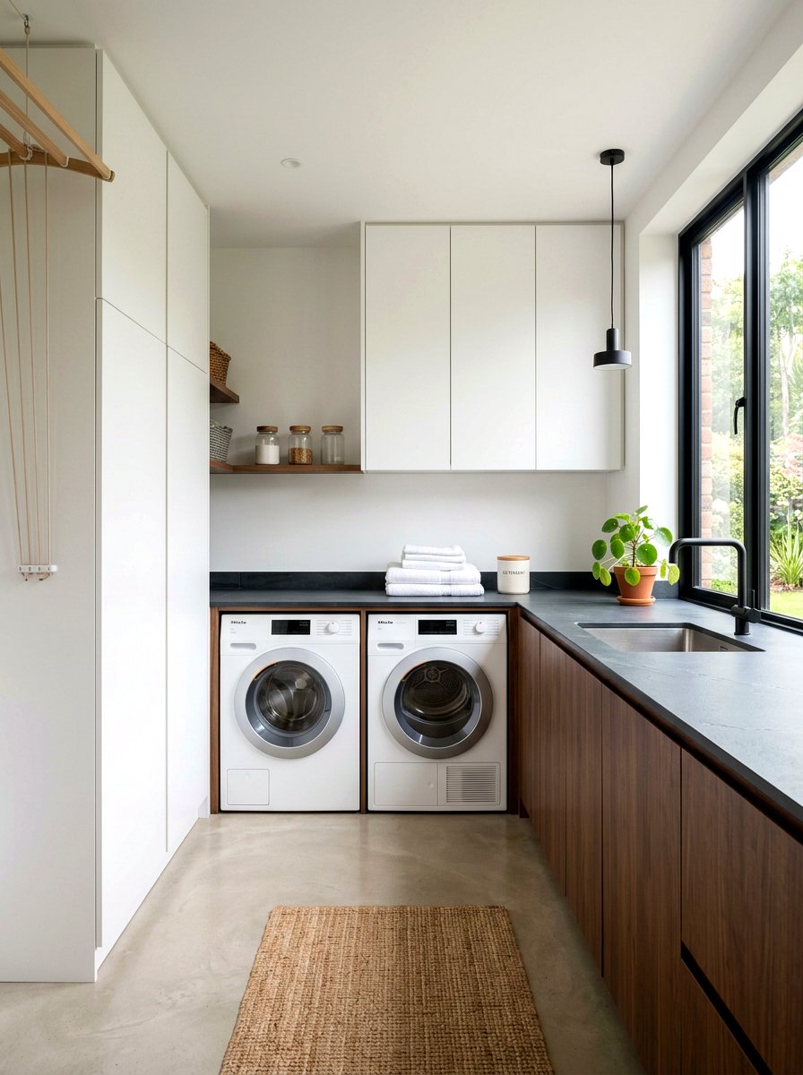 Modern Minimalist Laundry Room Layout - 30 folding station laundry ideas