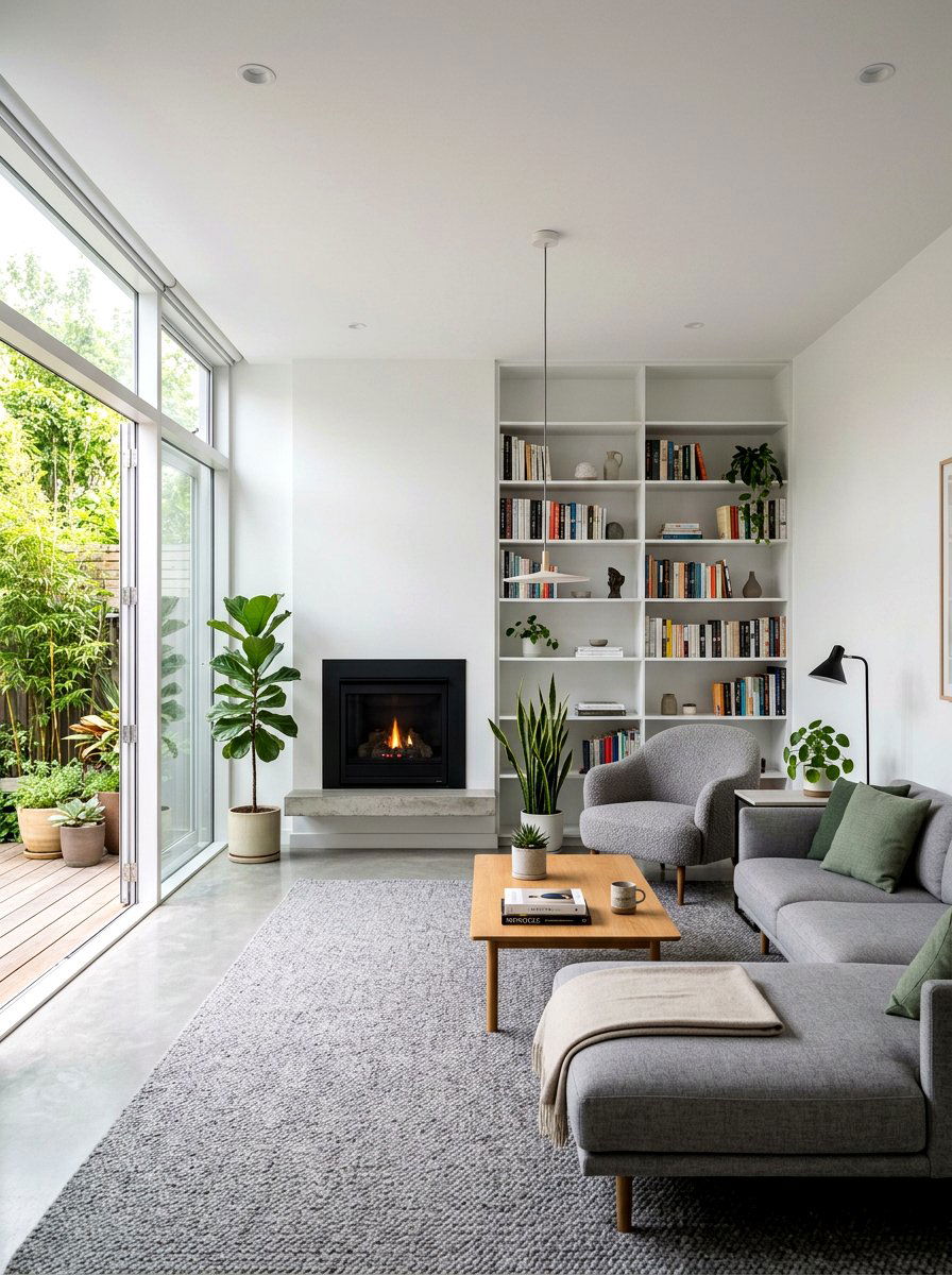 Modern Minimalist Library Fireplace - 30 library fireplace ideas