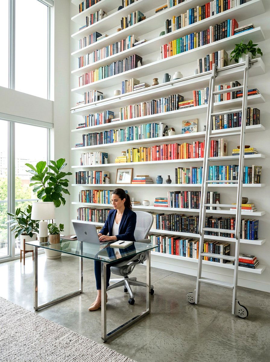 Modern Minimalist Library - 30 ladder library office ideas