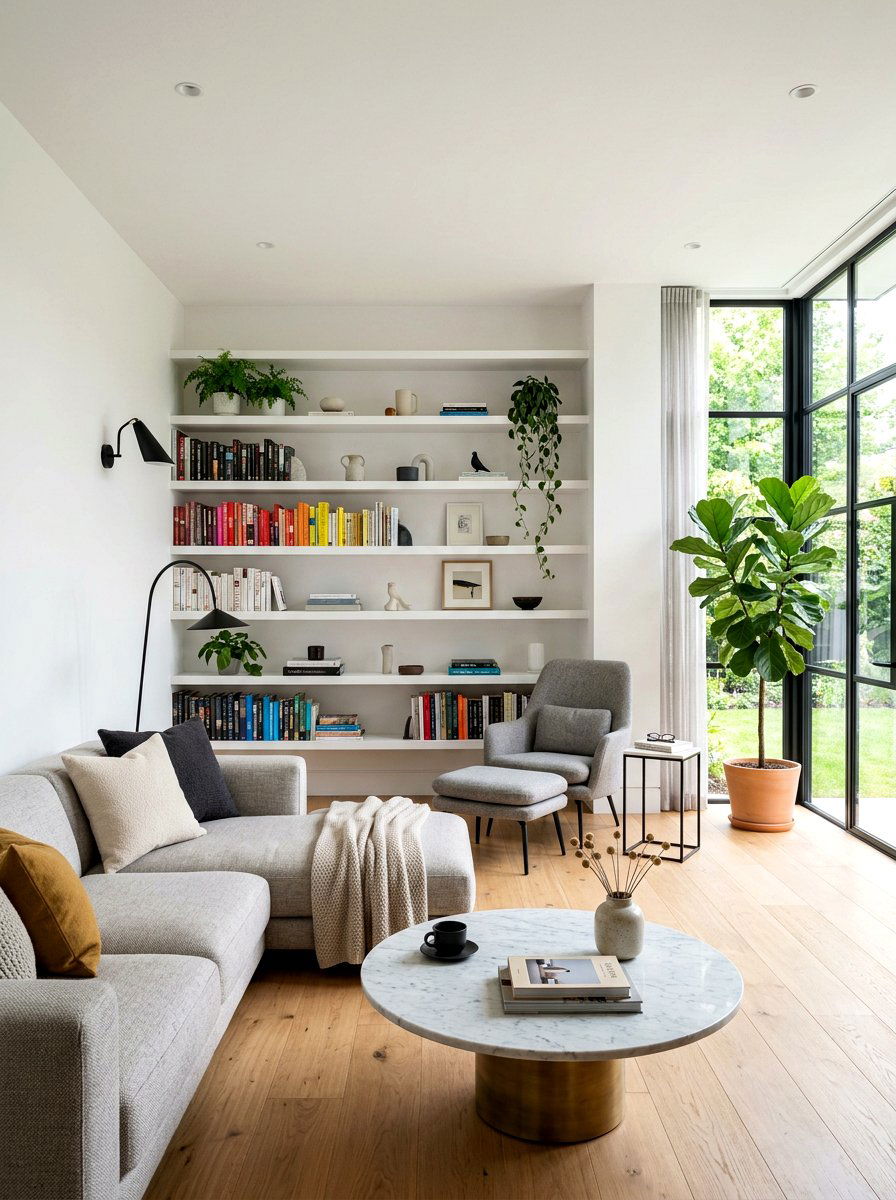 Modern Minimalist Living Room Library - 30 reading salon living room ideas