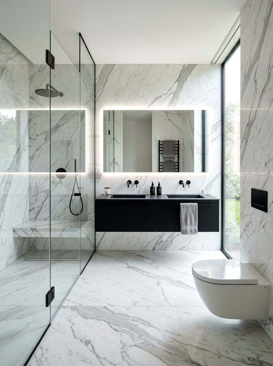 Modern Minimalist Marble Bathroom - 30 marble bathroom ideas