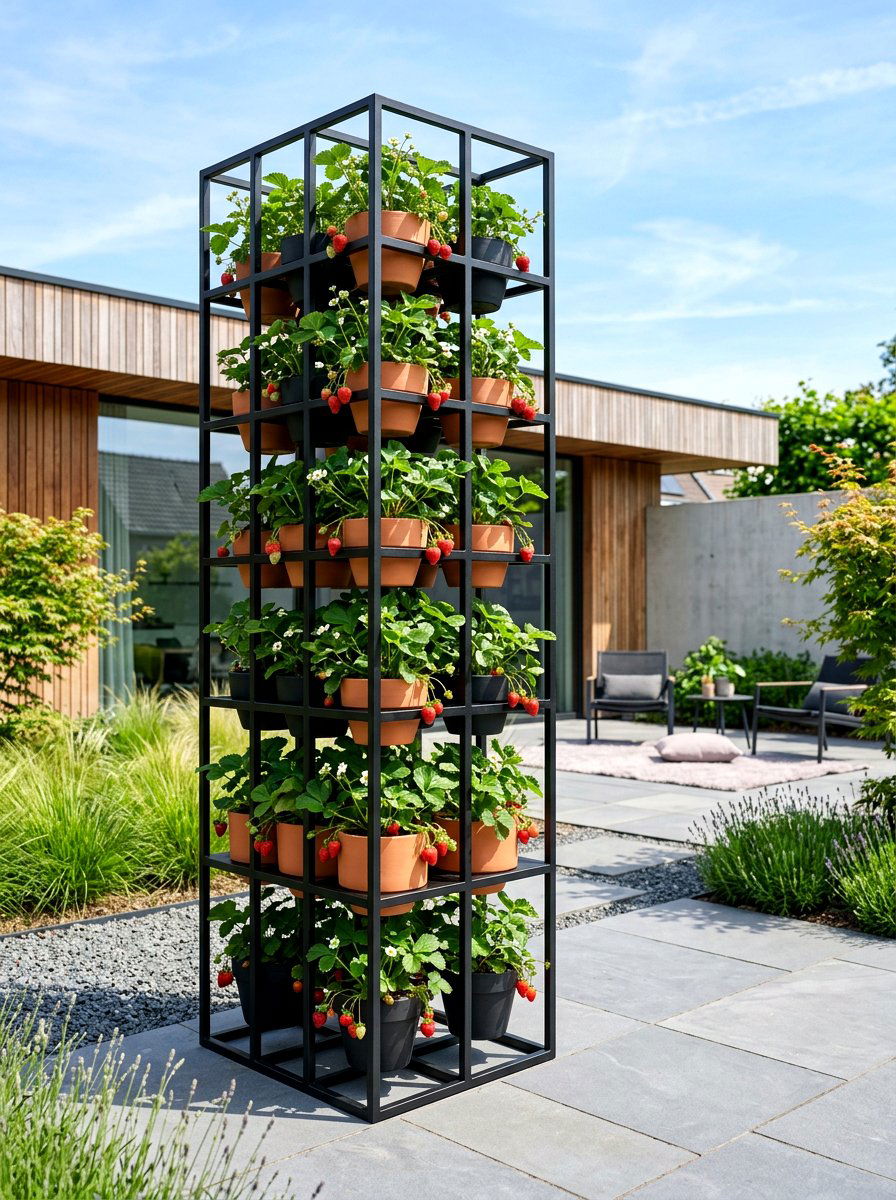 Modern Minimalist Metal Tower - 30 strawberry tower ideas