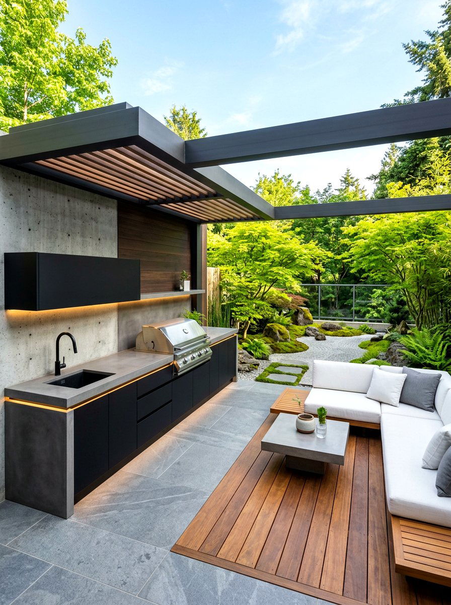 Modern Minimalist Outdoor Kitchen - 30 outdoor kitchen lounge ideas