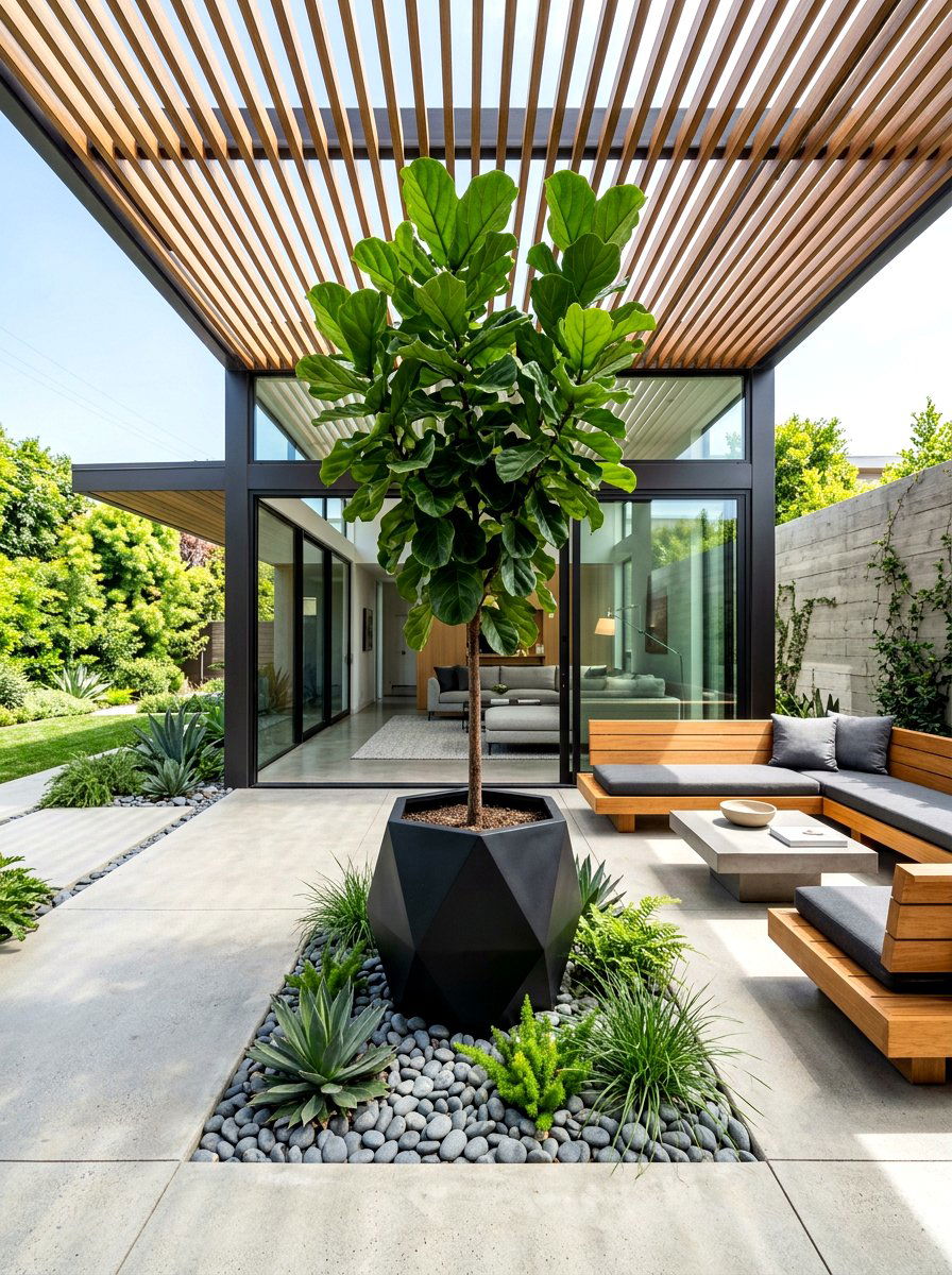 Modern Minimalist Patio Fig Tree - 30 fig tree patio ideas