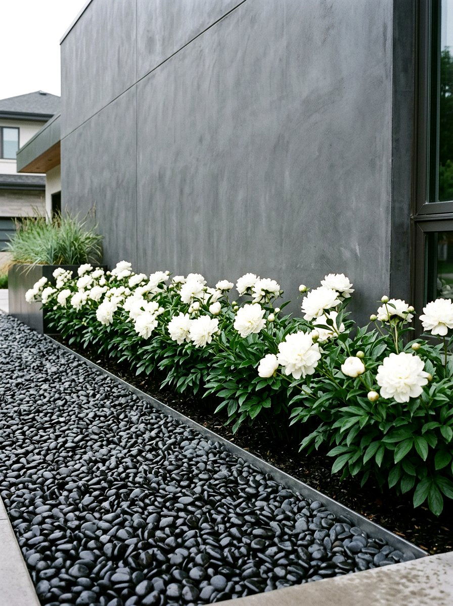 Modern Minimalist Peony Border - 30 peony garden bed ideas