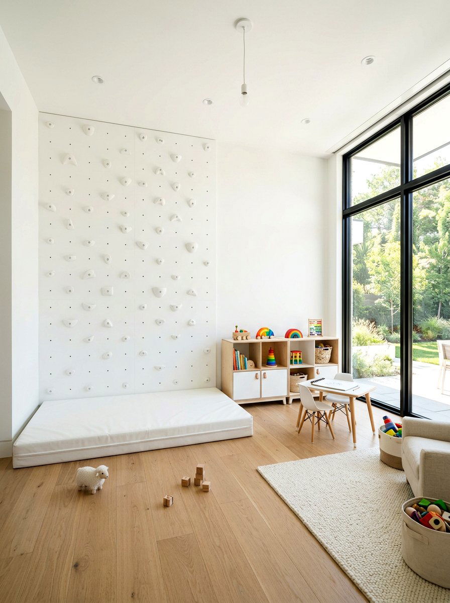 Modern Minimalist Playroom - 30 climbing wall playroom ideas