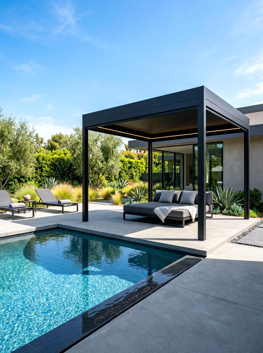 Modern Minimalist Pool Pavilion - 30 poolside daybed cabana ideas
