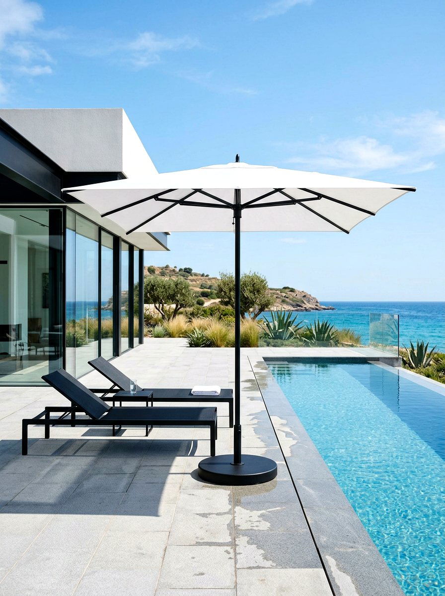 Modern Minimalist Pool Umbrella - 30 poolside umbrella lounge ideas