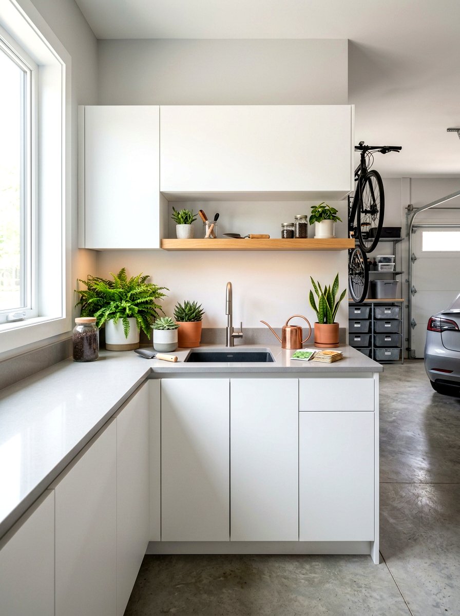 Modern Minimalist Potting Area - 30 garage gardening station ideas