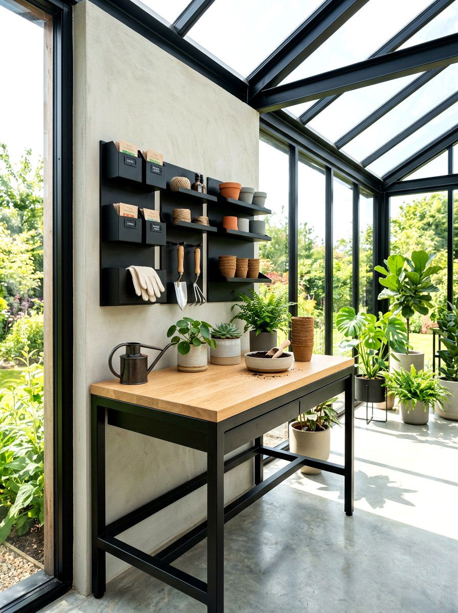 Modern Minimalist Potting Station - 30 greenhouse potting area ideas