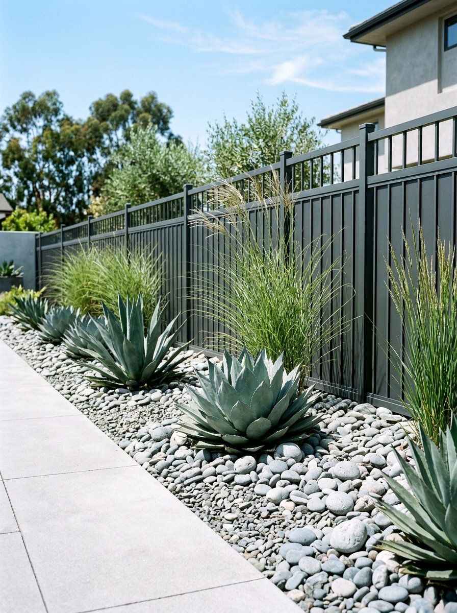 Modern Minimalist Rock Garden - 30 fence line flower bed ideas