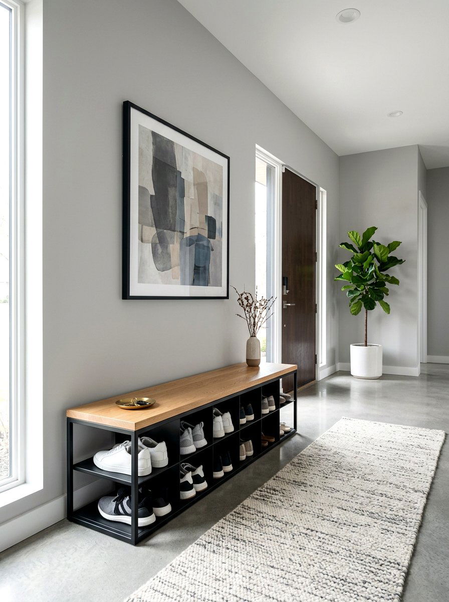 Modern Minimalist Shoe Rack Bench - 30 shoe cubby bench ideas