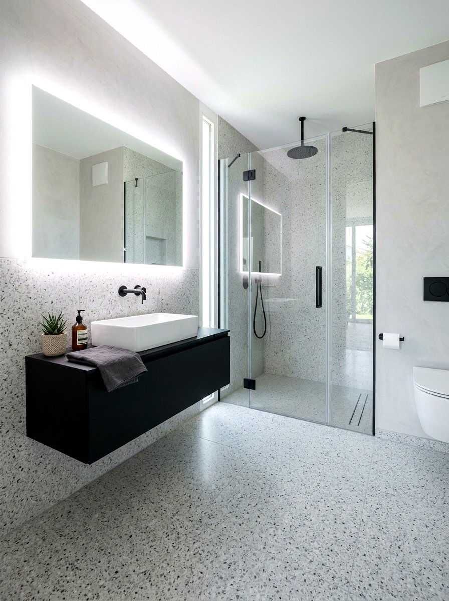 Modern Minimalist Terrazzo Bathroom - 30 terrazzo floor bathroom ideas