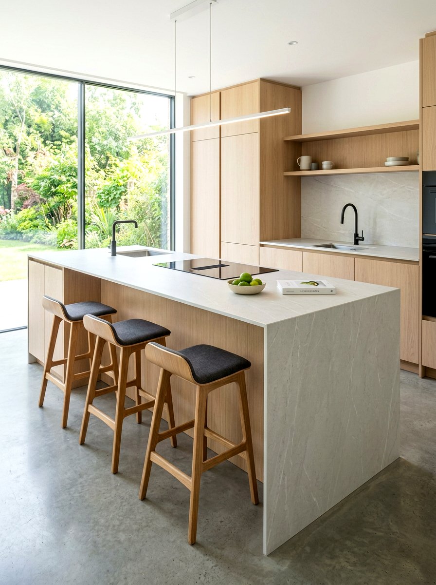 Modern Minimalist Waterfall Island - 30 waterfall countertop ideas