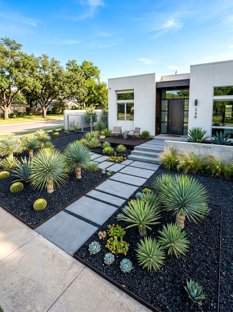 Modern Minimalist Xeriscape - 30 low water front yard ideas